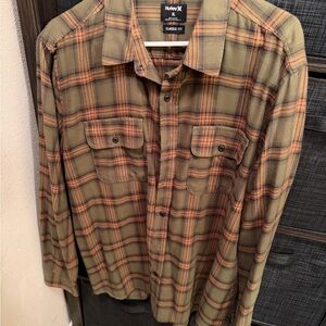 Hurley Men's Plaid Shirt in Olive and Rust